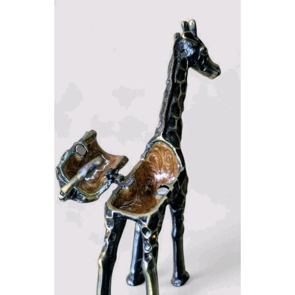 Hinged Enamel Giraffe Trinket Box Magnetic Closure Rhinestone Jeweled Green Eyes - Picture 6 of 11
